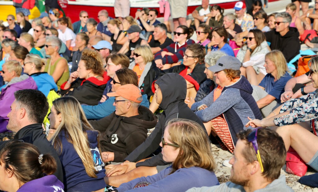 Swimmers gather for a safety briefing at Scilly Swim Challenge