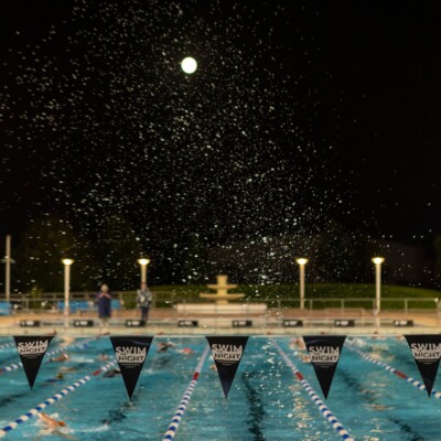 Hillingdon Lido at night