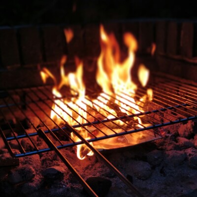 Winter barbecue - flames and coals