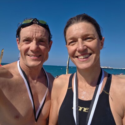Simon and Lucy finish a race